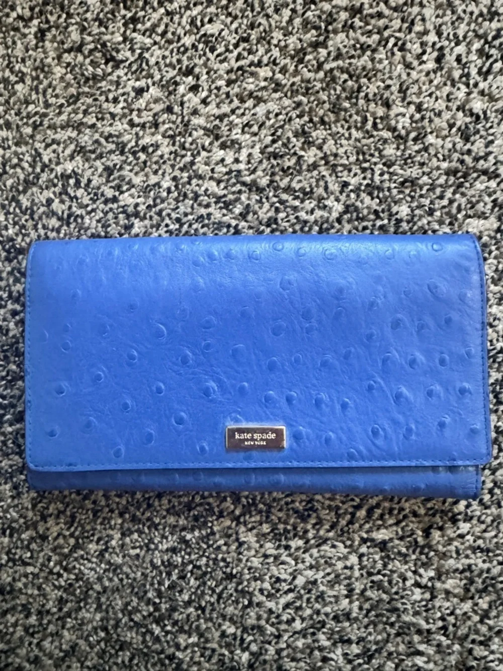kate spade electric blue ostrich-embossed continental wallet - Picture 1 of 4
